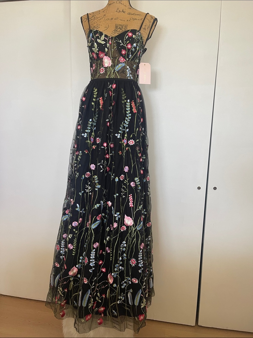 City Studio Black Maxi Dress with Multicolor Floral Embroidery